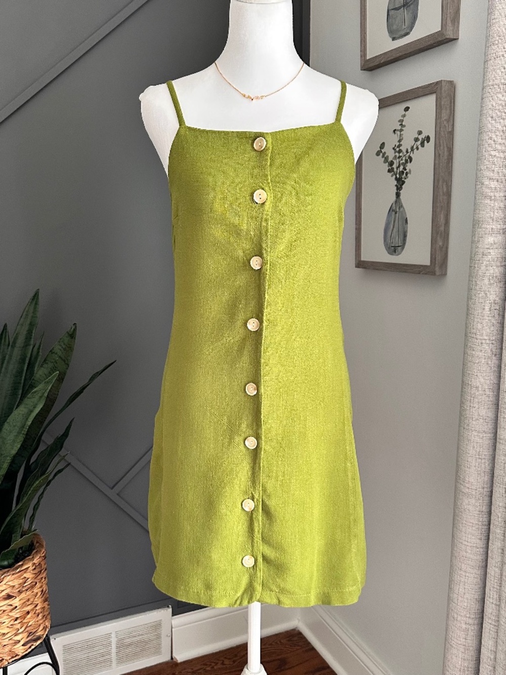 Monteau Green Button Down Slip Mini Dress Size Small